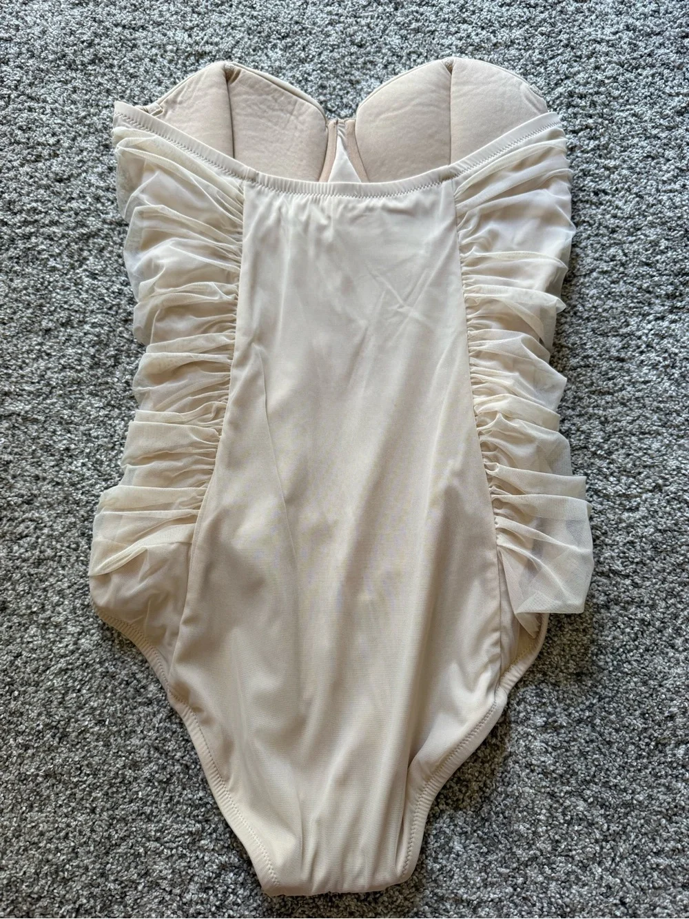 J.Crew Ruched Strapless Cream One-Piece Swimsuit Size 10 D-Cup